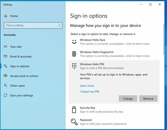 Sign in with a PIN in Windows 10: Confirmation