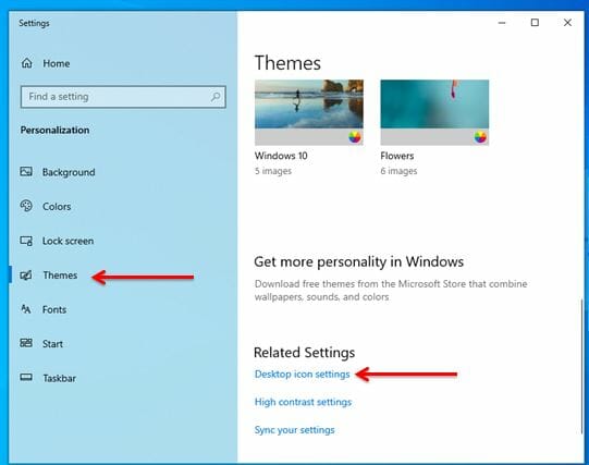 How to add desktop icons in Windows 10: Themes