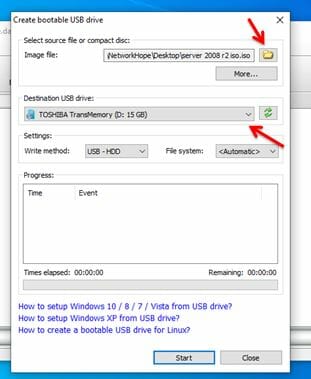 Create Bootable USB Drive: Browse screen