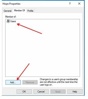 Create a new user account in Windows 10: User privilege