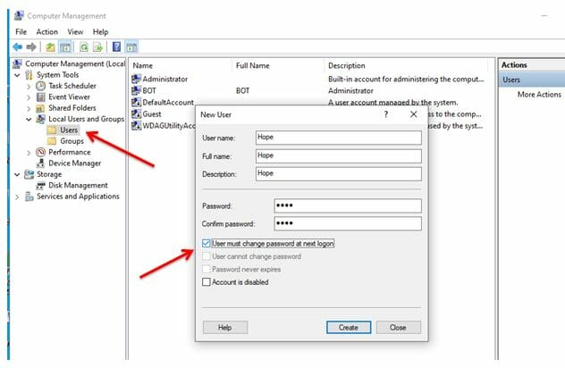 Create New User in Windows 10: Local users and groups