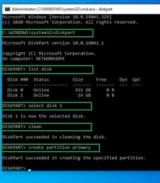 Create bootable pen drive from command prompt: List Disk