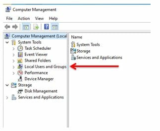 Create a new user account in Windows 10: Computer management