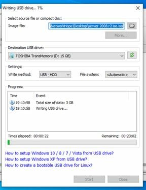 Create bootable USB drive: Start