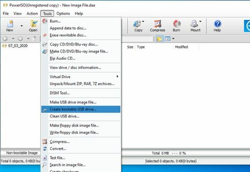 Create Bootable USB drive option