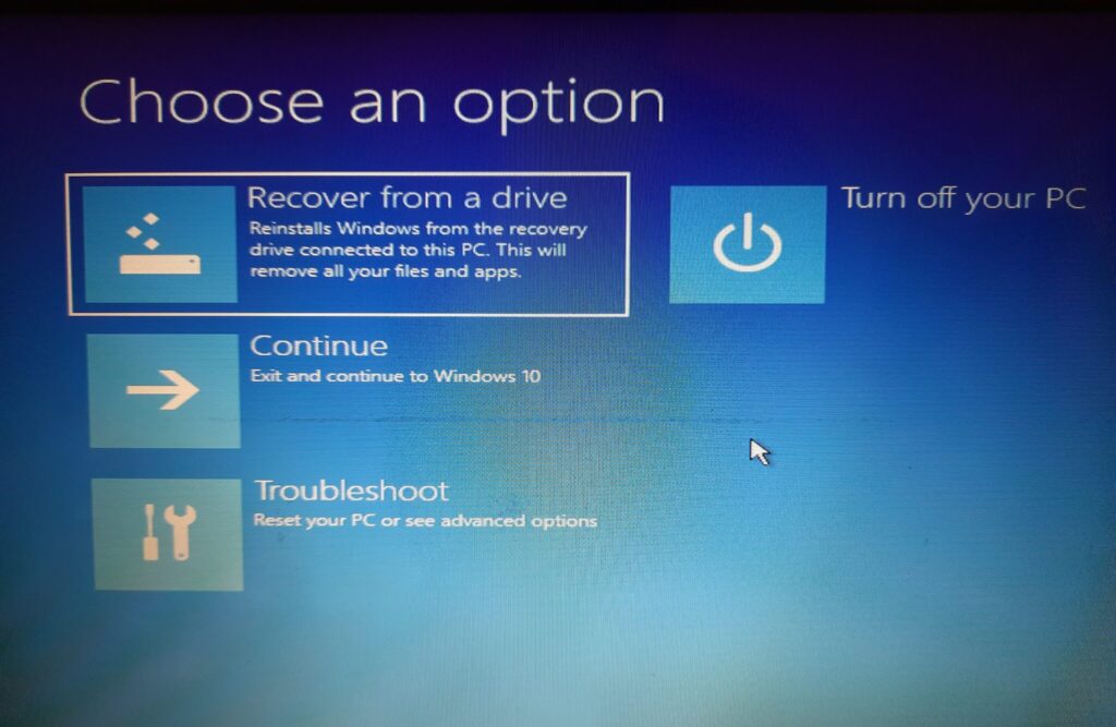 Configure Backup and Restore in Windows 10: Restore from Recovery Drive