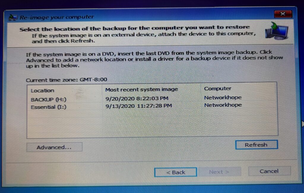 Recover from system image 