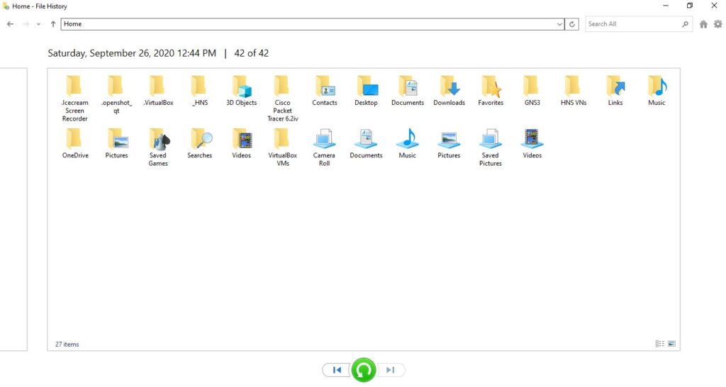 Configure Backup and Restore in Windows 10: Restore from File History
