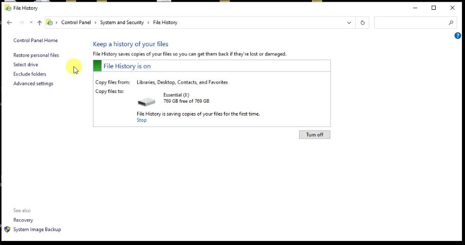 Configure Backup and Restore in Windows 10